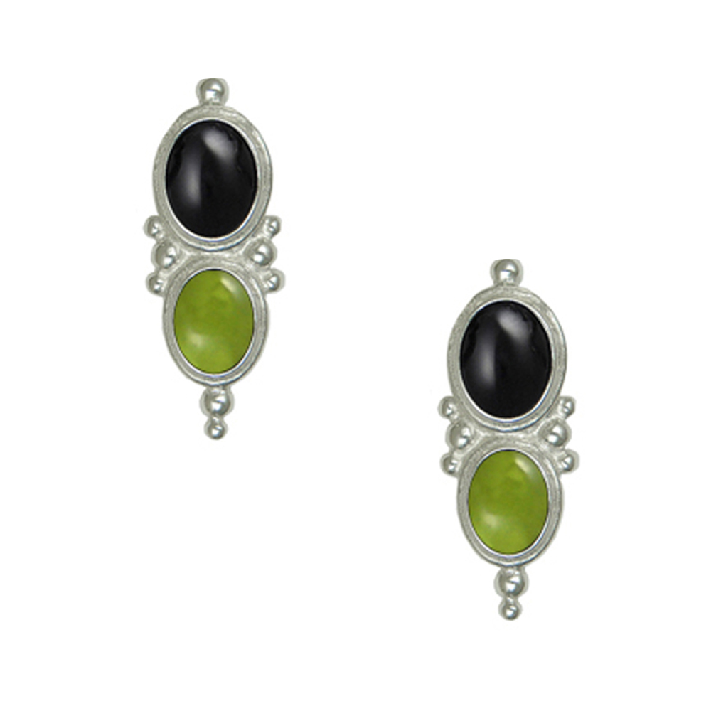 Sterling Silver Drop Dangle Earrings With Black Onyx And Peridot